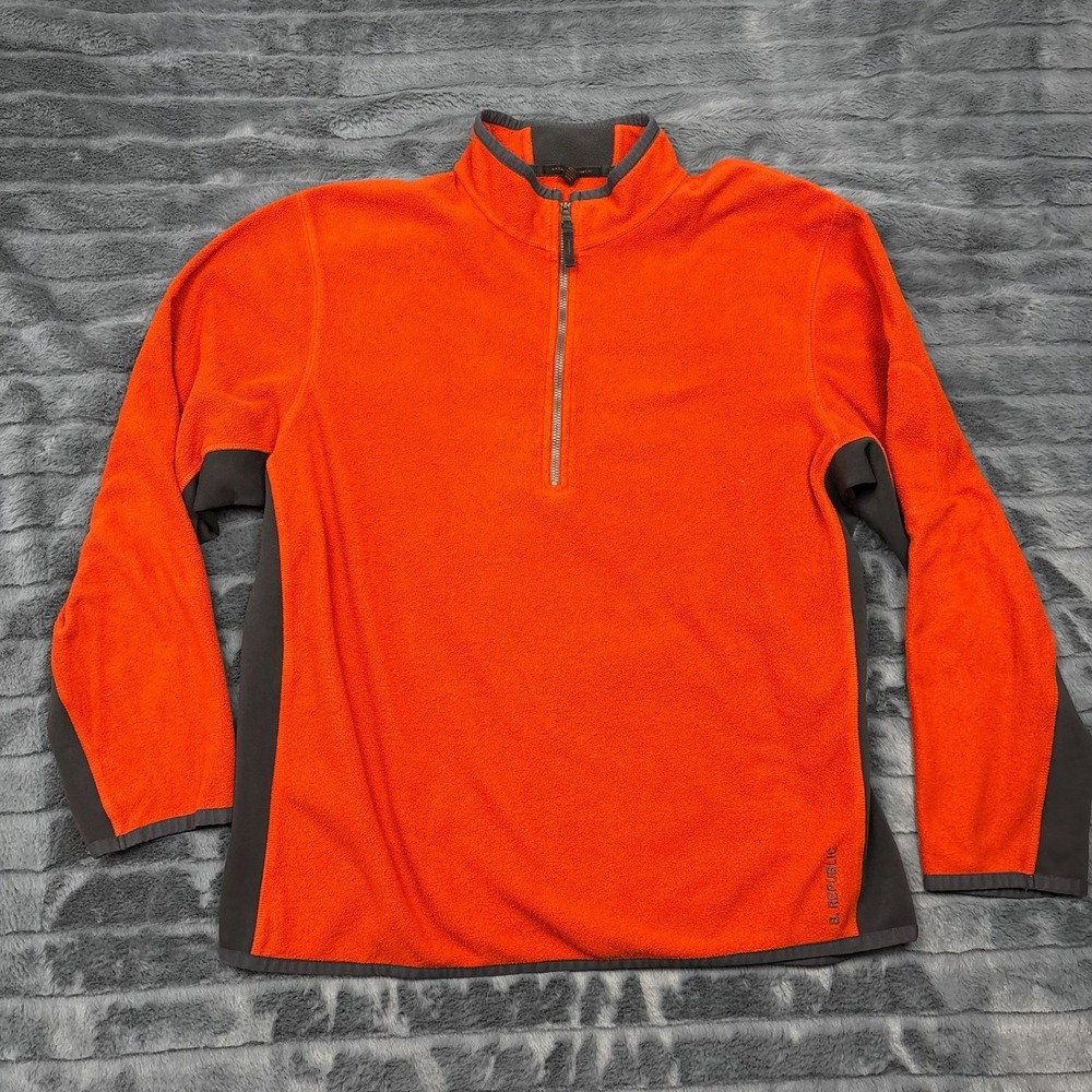 Banana Republic Mens Orange Quarter Zip Fleece Pullover Gray Trim Large 8851